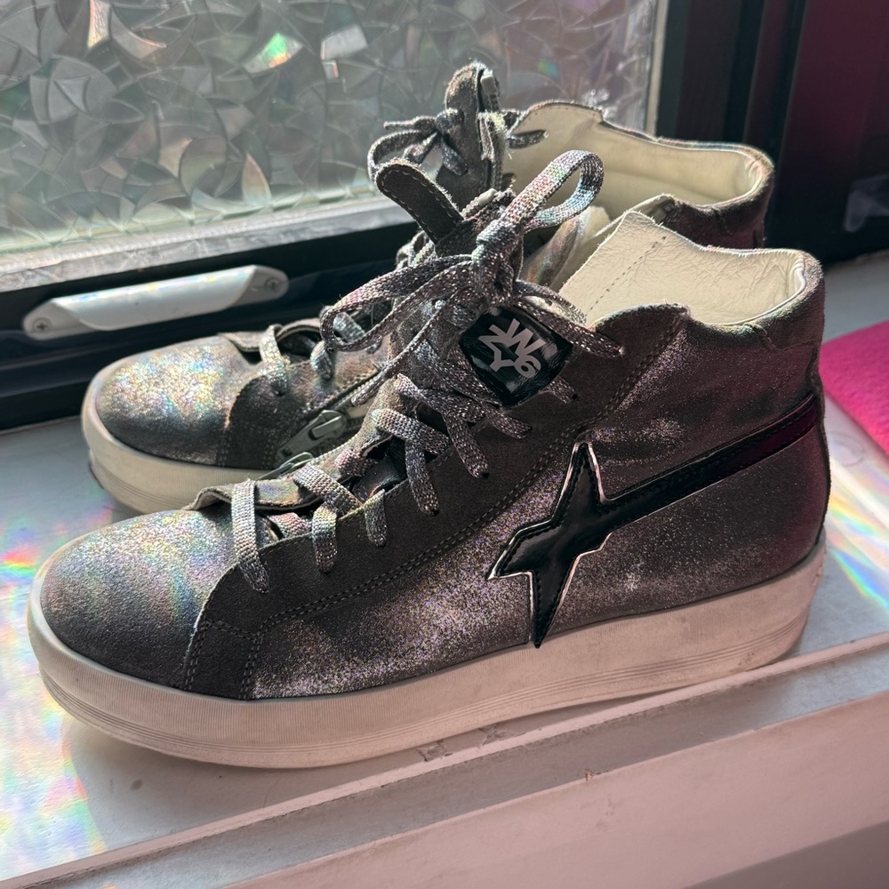 Silver High-Top Sneakers with Star Detail